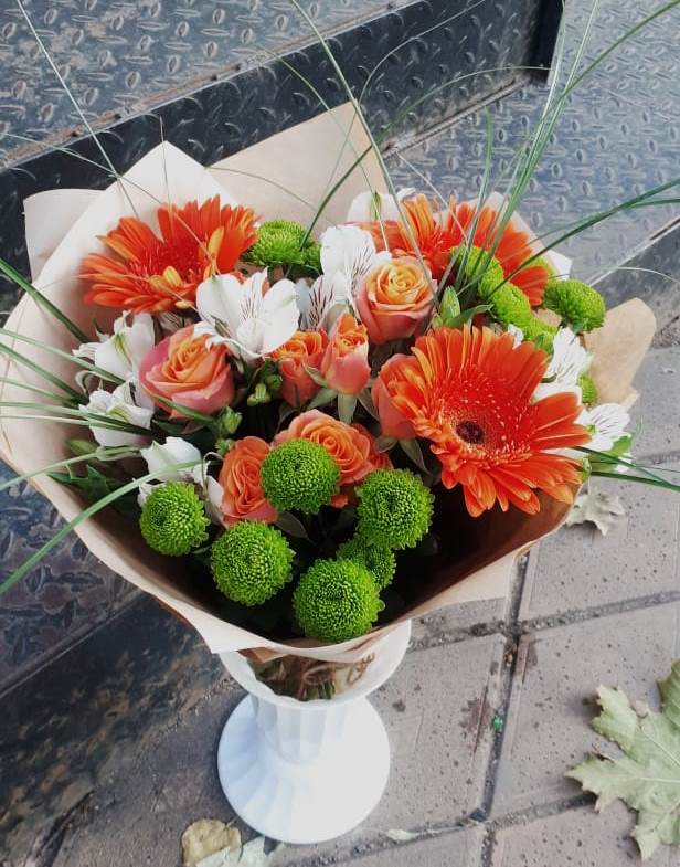 Букет цветов из: Герберы, Хризантемы, Альстромерии и Розы в Боголюбово