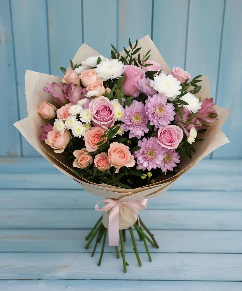 Букет цветов из: Хризантемы, Розы и Альстромерии в Боголюбово