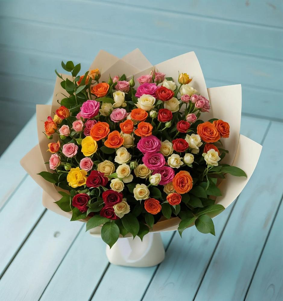 Букет Микс из разноцветных кустовых роз в Боголюбово