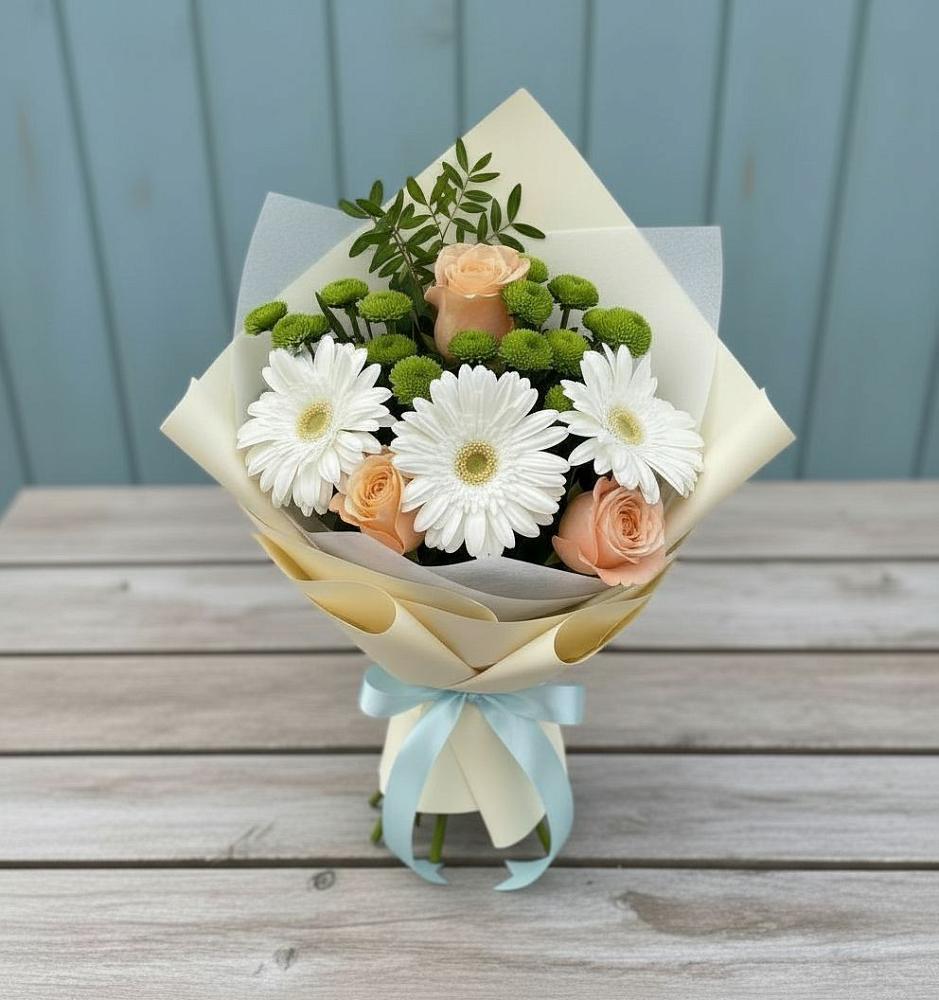 Букет цветов из: Герберы, Розы и Хризантемы в Боголюбово