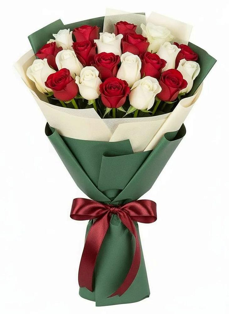 Букет Микс из красных и белых роз в Боголюбово