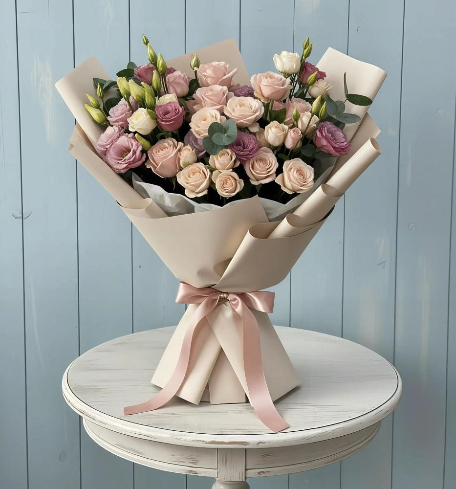 Букет цветов из: Розы и Лизиантусы в Боголюбово